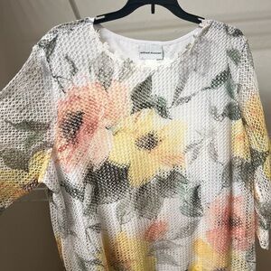 Alfred Dunner Pastel Floral Mesh Blouse